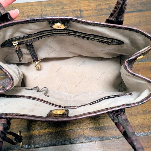 Vintage Brahmin Melbourne Anytime Brown Pecan Croc Leather Tote Shoulder Bag
